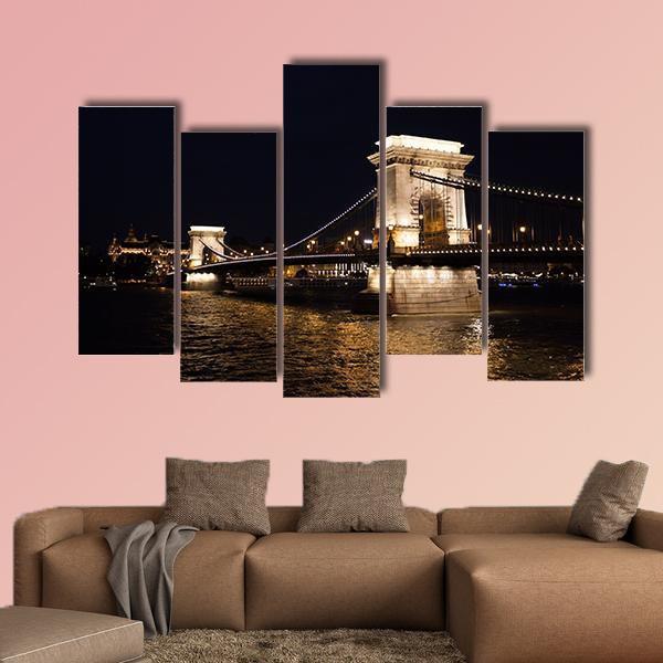 Szechenyi Chain Bridge In Budapest Canvas Wall Art-5 Pop-Gallery Wrap-47" x 32"-Tiaracle