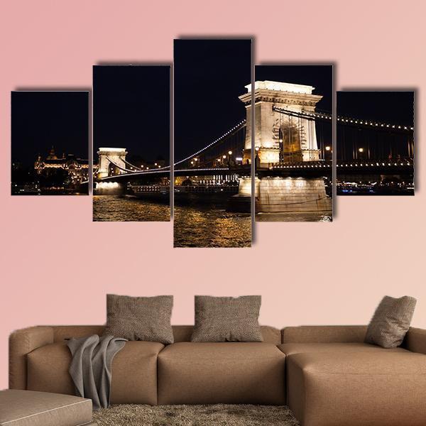 Szechenyi Chain Bridge In Budapest Canvas Wall Art-5 Star-Gallery Wrap-62" x 32"-Tiaracle