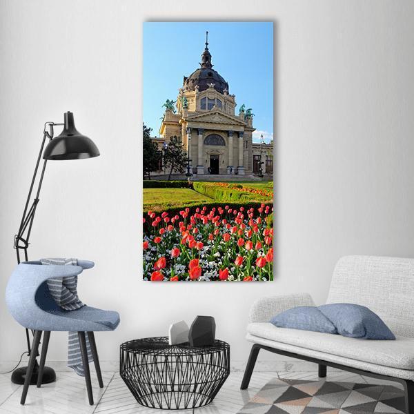 Szechenyi Spa With Flower In Budapest Vertical Canvas Wall Art-3 Vertical-Gallery Wrap-12" x 25"-Tiaracle
