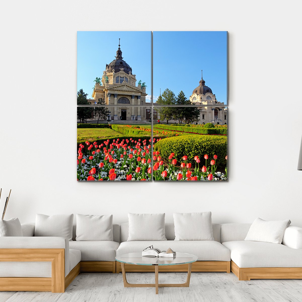 Szechenyi Spa With Flowers In Budapest Canvas Wall Art-4 Square-Gallery Wrap-17" x 17"-Tiaracle