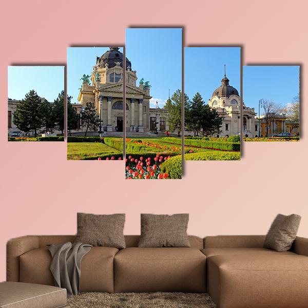 Szechenyi Spa With Flowers In Budapest Canvas Wall Art-5 Star-Gallery Wrap-62" x 32"-Tiaracle