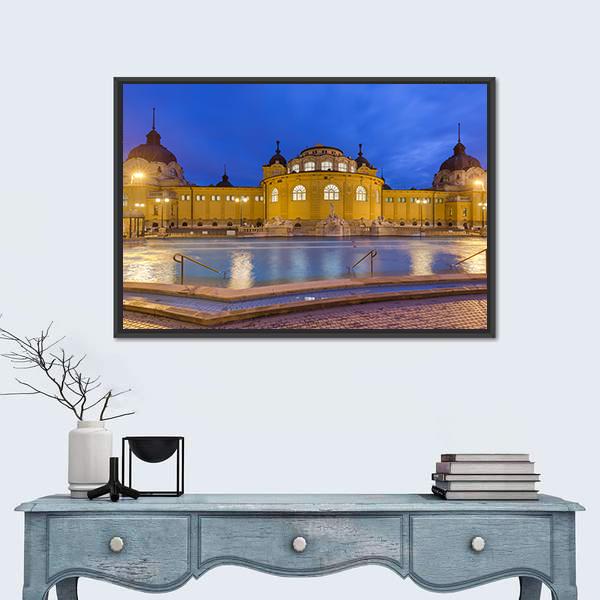 Szechnyi Thermal Bath Spa In Budapest Hungary Canvas Wall Art-1 Piece-Floating Frame-24" x 16"-Tiaracle