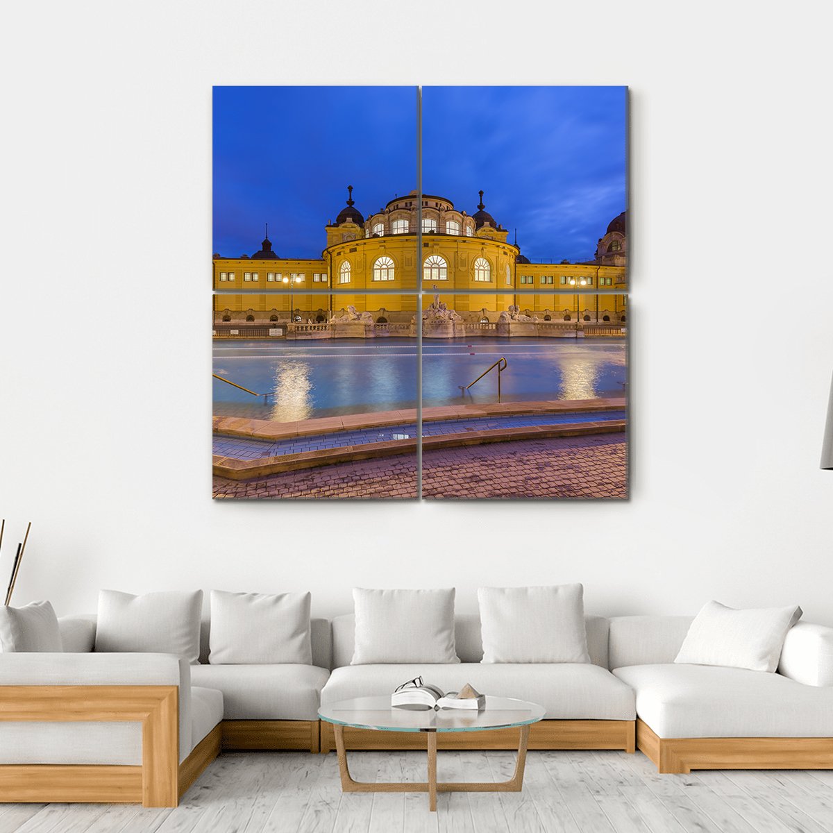 Szechnyi Thermal Bath Spa In Budapest Hungary Canvas Wall Art-4 Square-Gallery Wrap-17" x 17"-Tiaracle
