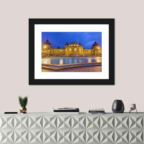 Szechnyi Thermal Bath Spa In Budapest Hungary Canvas Wall Art-3 Horizontal-Gallery Wrap-25" x 16"-Tiaracle