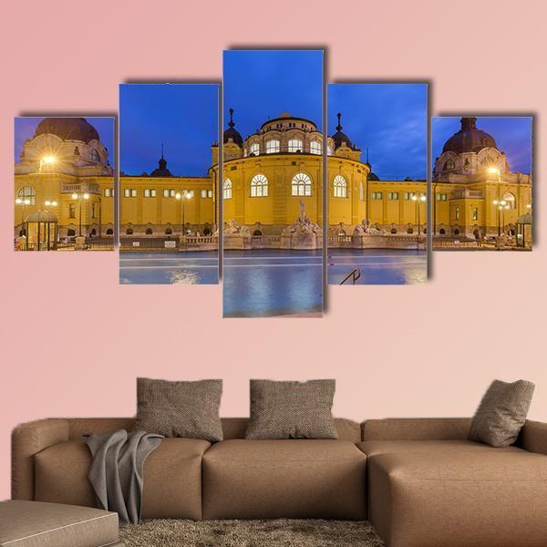 Szechnyi Thermal Bath Spa In Budapest Hungary Canvas Wall Art-5 Pop-Gallery Wrap-47" x 32"-Tiaracle