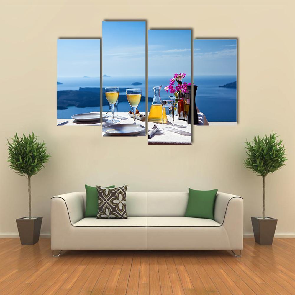 Table Above Sea In Santorini Island Canvas Wall Art-4 Pop-Gallery Wrap-50" x 32"-Tiaracle