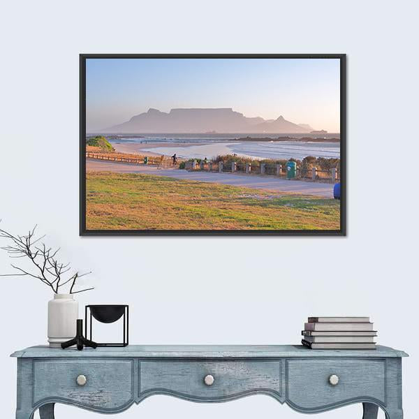 Table Mountain And Cape Town Seen From Big Bay Beach Canvas Wall Art-1 Piece-Floating Frame-24" x 16"-Tiaracle