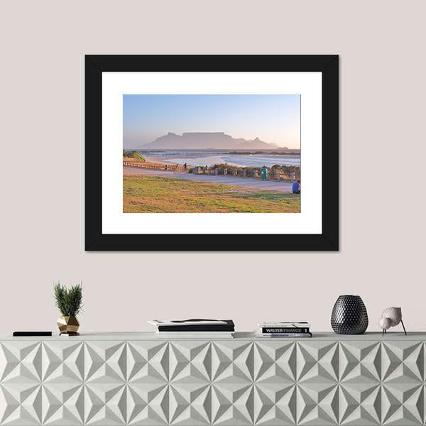 Table Mountain And Cape Town Seen From Big Bay Beach Canvas Wall Art-1 Piece-Framed Print-20" x 16"-Tiaracle