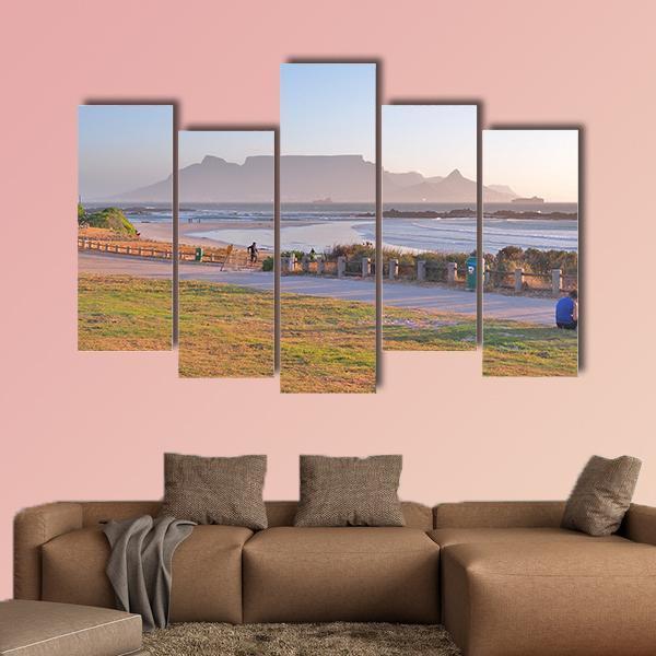 Table Mountain And Cape Town Seen From Big Bay Beach Canvas Wall Art-5 Pop-Gallery Wrap-47" x 32"-Tiaracle