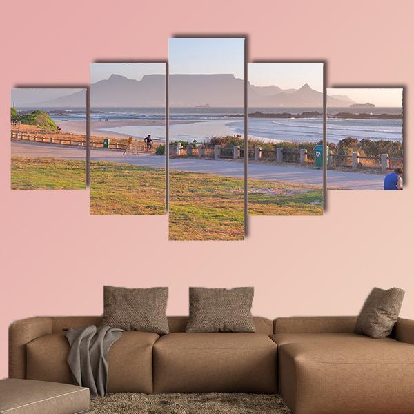 Table Mountain And Cape Town Seen From Big Bay Beach Canvas Wall Art-5 Star-Gallery Wrap-62" x 32"-Tiaracle