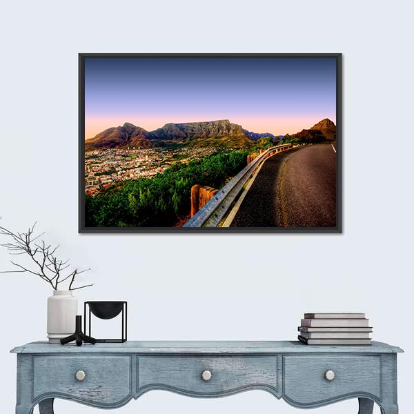 Table Mountain In Cape Town From Signal Hill Canvas Wall Art-1 Piece-Floating Frame-24" x 16"-Tiaracle