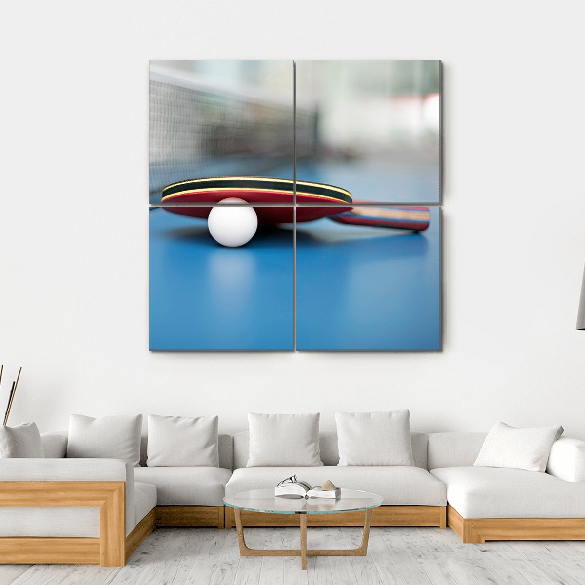 Table Tennis Ball & Bat Canvas Wall Art-4 Square-Gallery Wrap-17" x 17"-Tiaracle