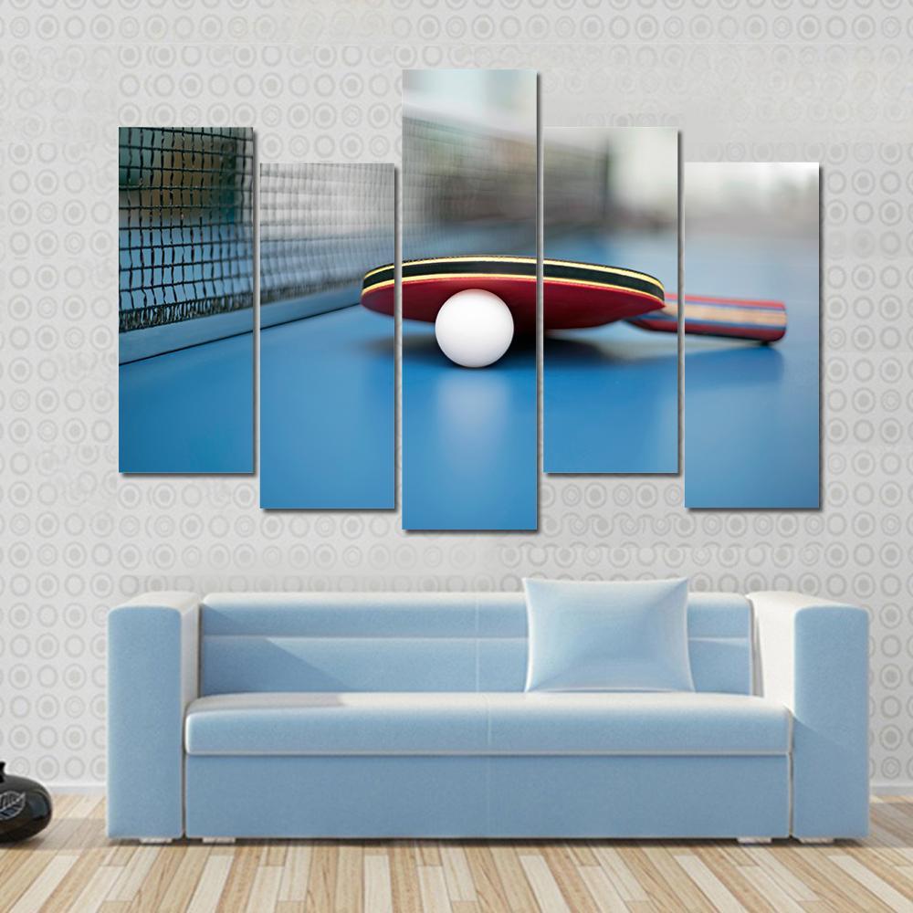 Table Tennis Ball &amp; Bat Canvas Wall Art-5 Pop-Gallery Wrap-47&quot; x 32&quot;-Tiaracle