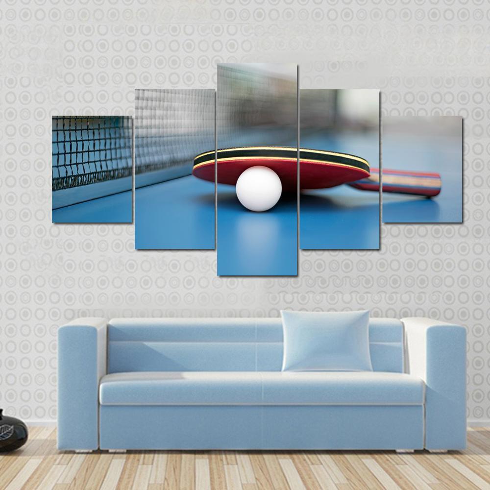Table Tennis Ball &amp; Bat Canvas Wall Art-5 Star-Gallery Wrap-62&quot; x 32&quot;-Tiaracle