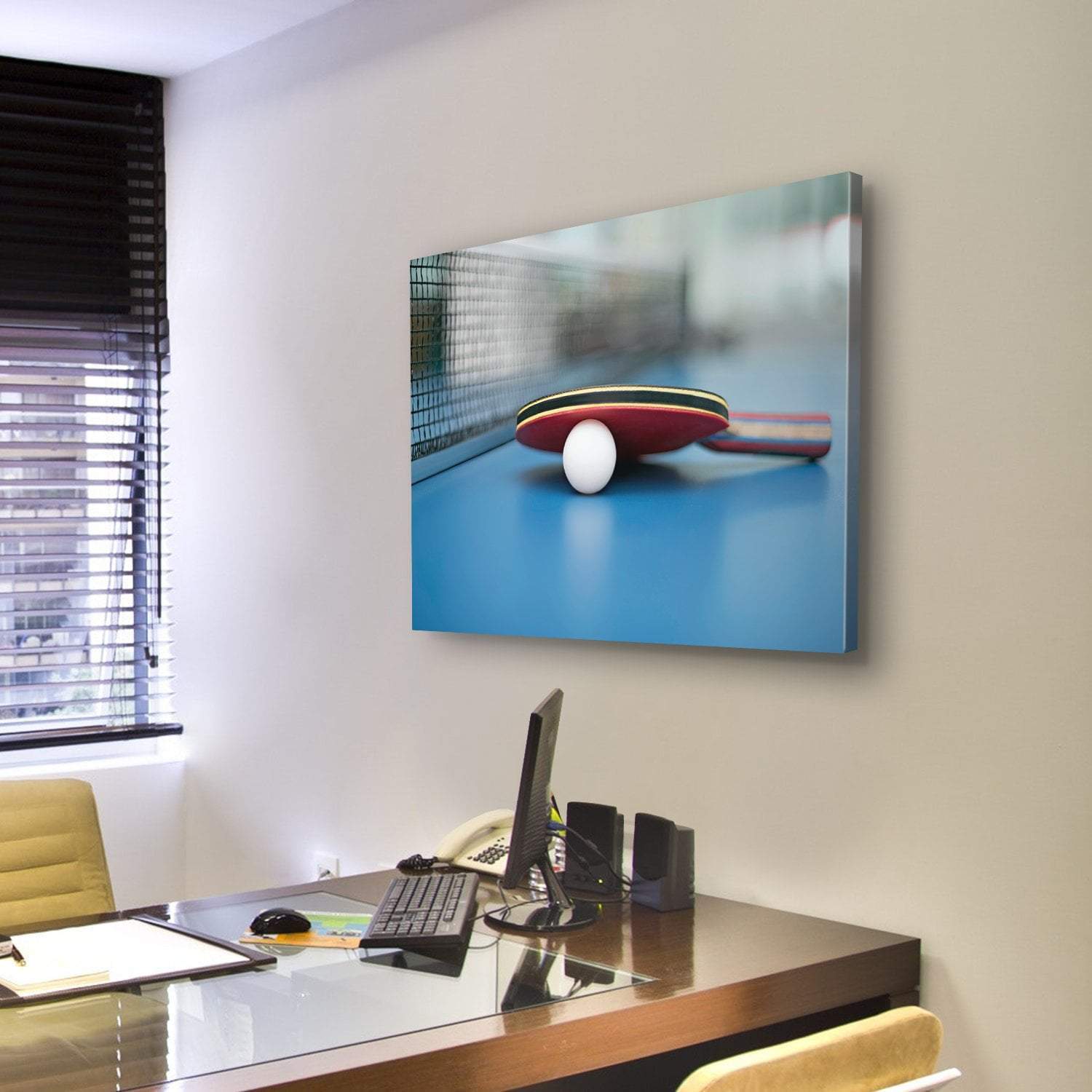 Table Tennis Ball & Bat Canvas Wall Art-4 Pop-Gallery Wrap-50" x 32"-Tiaracle