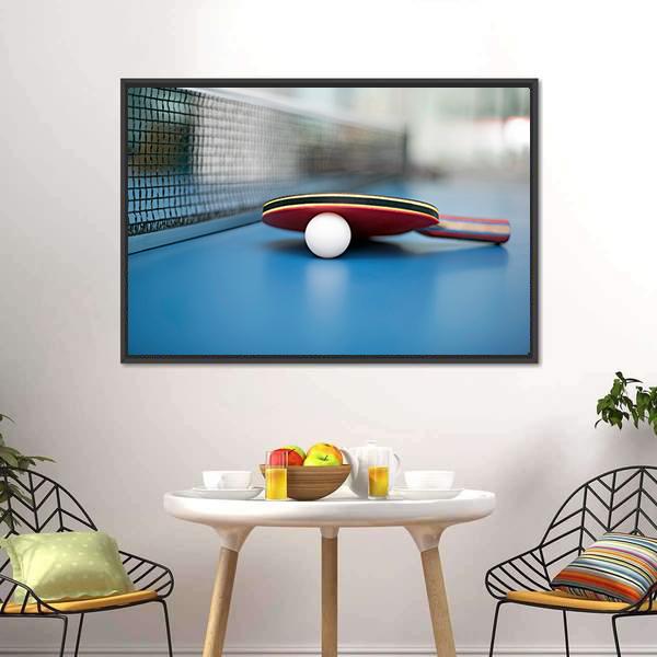 Table Tennis Ball & Bat Canvas Wall Art-1 Piece-Floating Frame-24" x 16"-Tiaracle