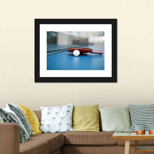 Table Tennis Ball &amp; Bat Canvas Wall Art-1 Piece-Framed Print-20&quot; x 16&quot;-Tiaracle