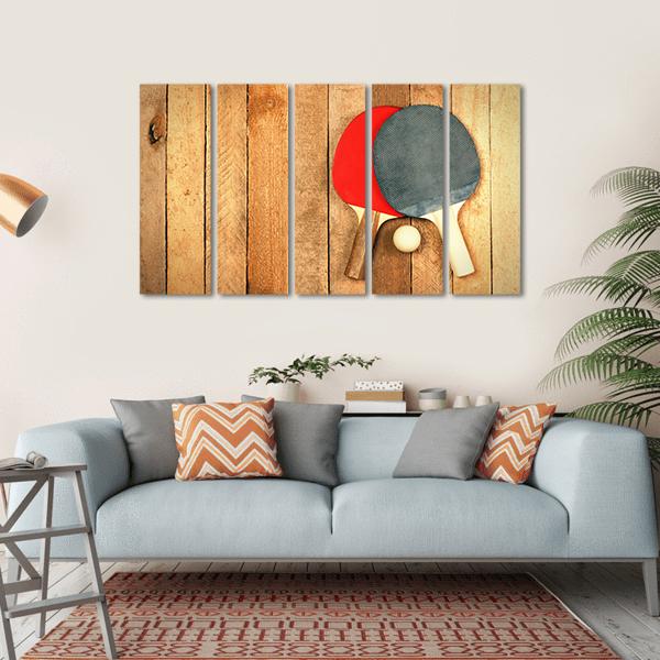 Table Tennis Paddles And Ball On Wooden Texture Canvas Wall Art-5 Horizontal-Gallery Wrap-22" x 12"-Tiaracle