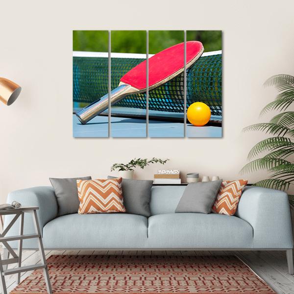Table Tennis Racket And Ball On Net Canvas Wall Art-4 Horizontal-Gallery Wrap-34&quot; x 24&quot;-Tiaracle