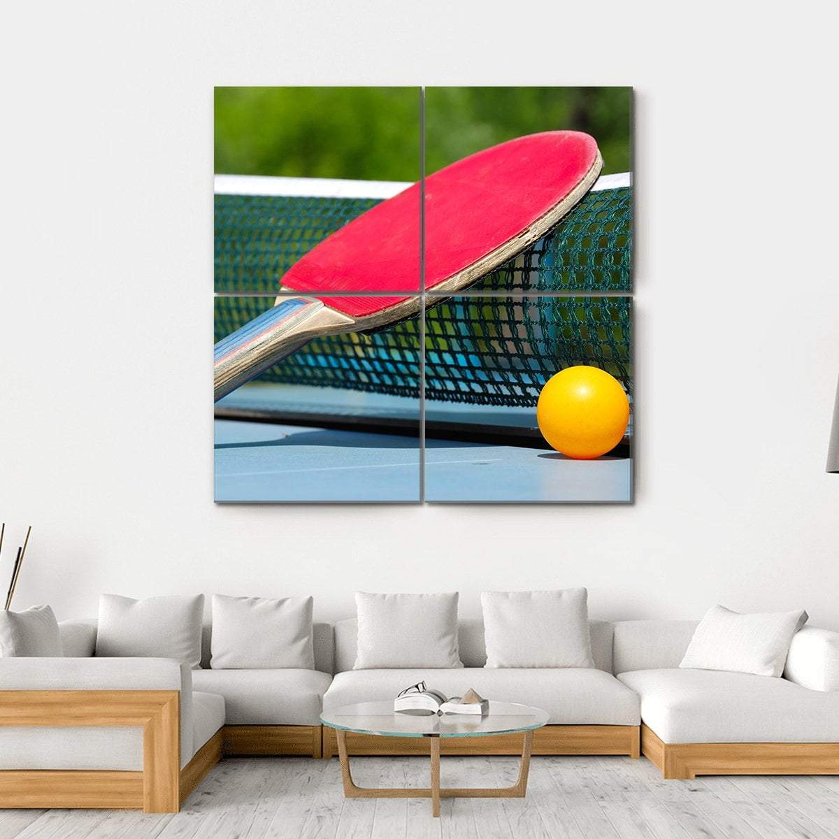 Table Tennis Racket And Ball On Net Canvas Wall Art-4 Square-Gallery Wrap-17" x 17"-Tiaracle