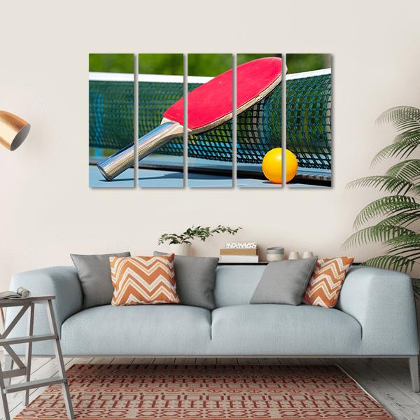 Table Tennis Racket And Ball On Net Canvas Wall Art-5 Horizontal-Gallery Wrap-22&quot; x 12&quot;-Tiaracle