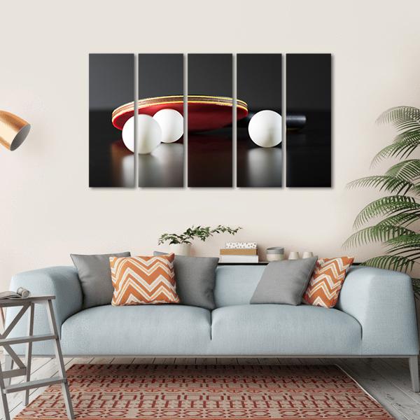 Table Tennis Racket And Balls On Dark Table Canvas Wall Art-5 Horizontal-Gallery Wrap-22&quot; x 12&quot;-Tiaracle