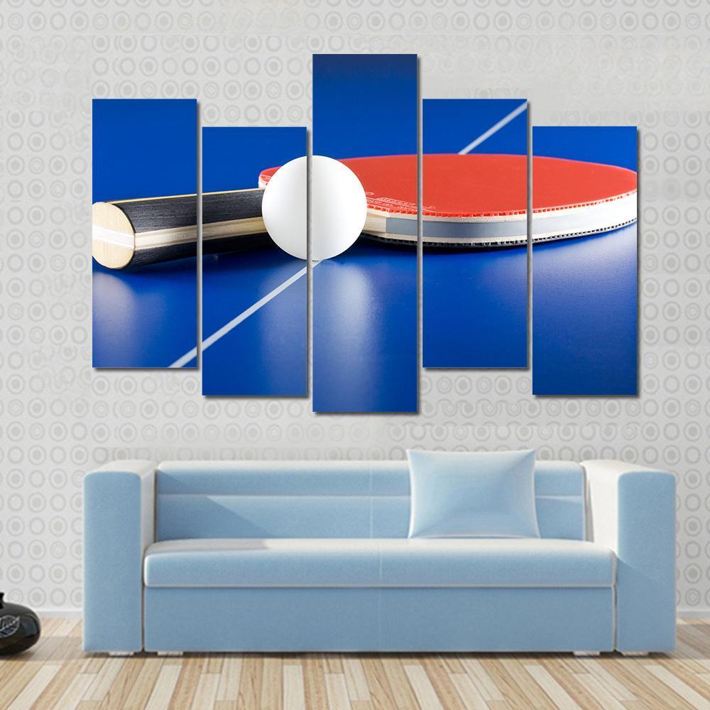Table Tennis Racket &amp; Ball Canvas Wall Art-5 Pop-Gallery Wrap-47&quot; x 32&quot;-Tiaracle