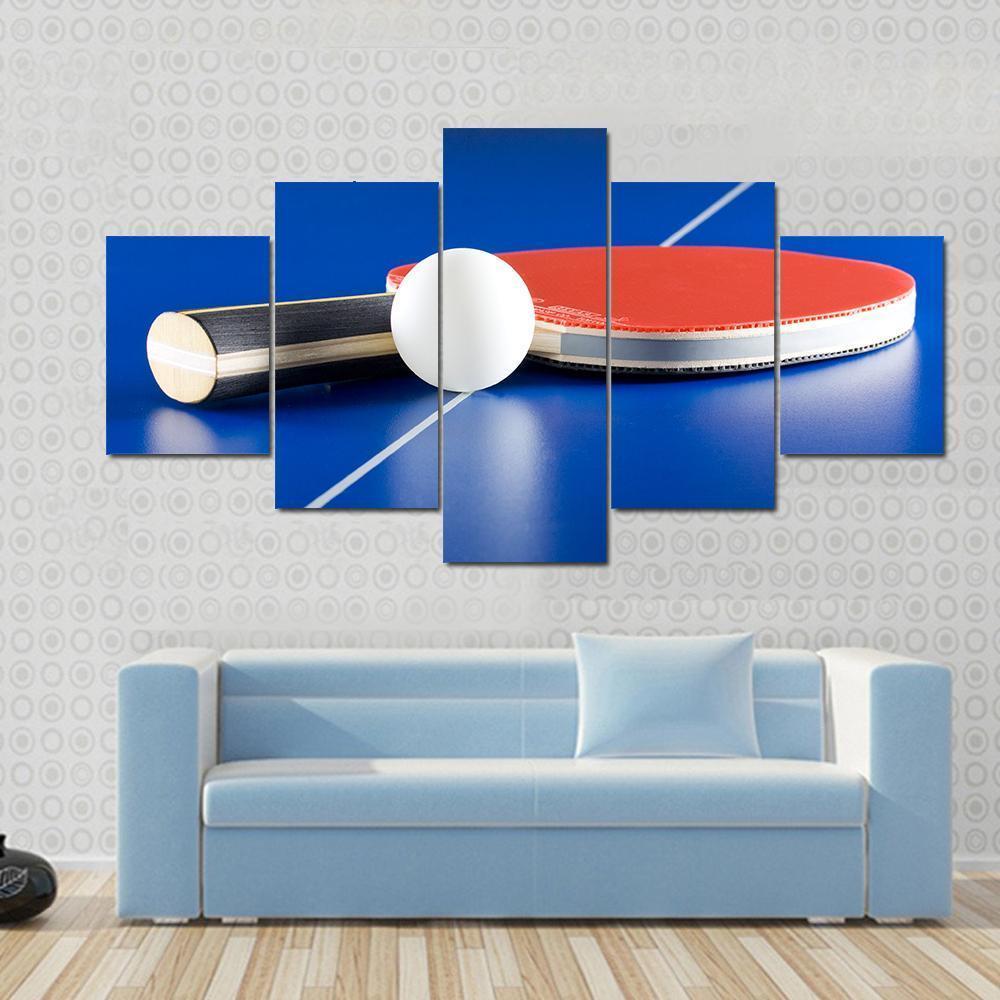 Table Tennis Racket &amp; Ball Canvas Wall Art-5 Star-Gallery Wrap-62&quot; x 32&quot;-Tiaracle