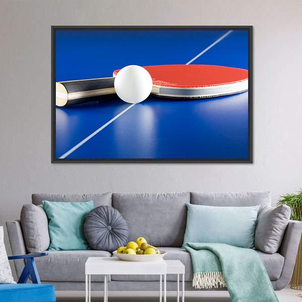 Table Tennis Racket &amp; Ball Panoramic Canvas Wall Art-1 Piece-36" x 12"-Tiaracle