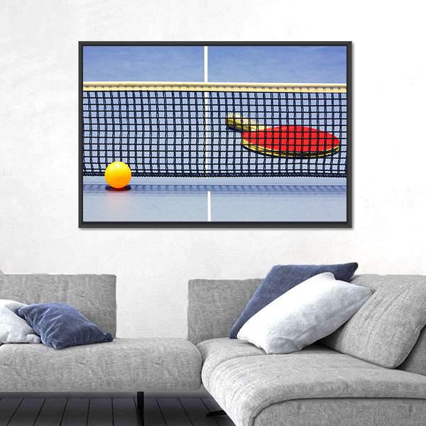 Table Tennis Racket Ball Table With Net Canvas Wall Art-5 Horizontal-Gallery Wrap-22" x 12"-Tiaracle