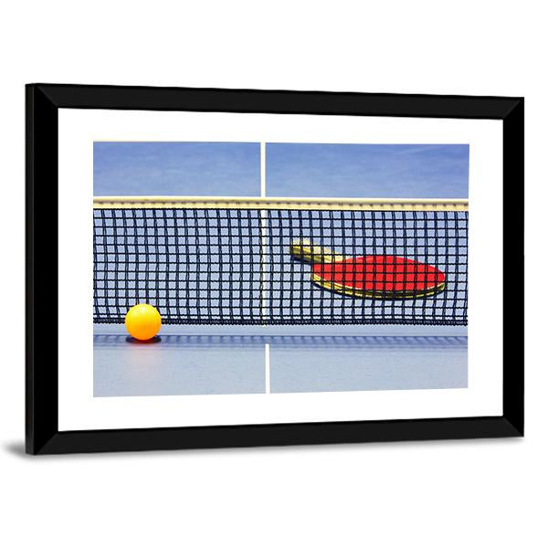 Table Tennis Racket Ball Table With Net Canvas Wall Art-5 Horizontal-Gallery Wrap-22" x 12"-Tiaracle