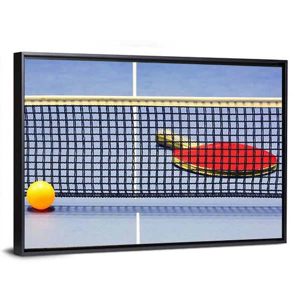 Table Tennis Racket Ball Table With Net Canvas Wall Art-5 Horizontal-Gallery Wrap-22" x 12"-Tiaracle