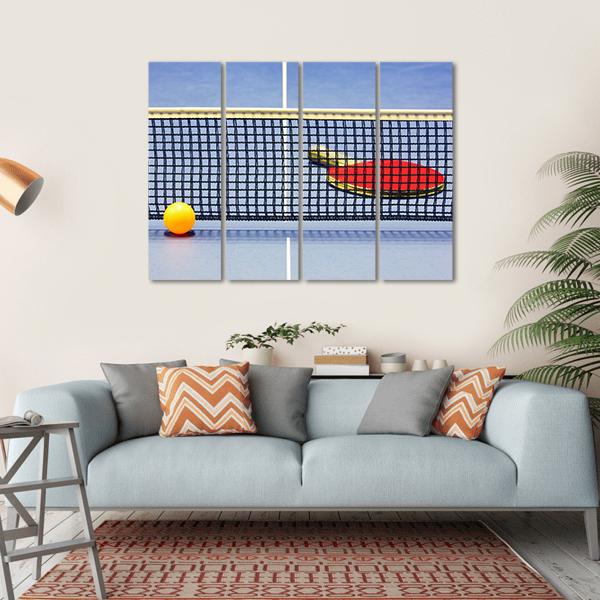 Table Tennis Racket Ball Table With Net Canvas Wall Art-4 Horizontal-Gallery Wrap-34" x 24"-Tiaracle