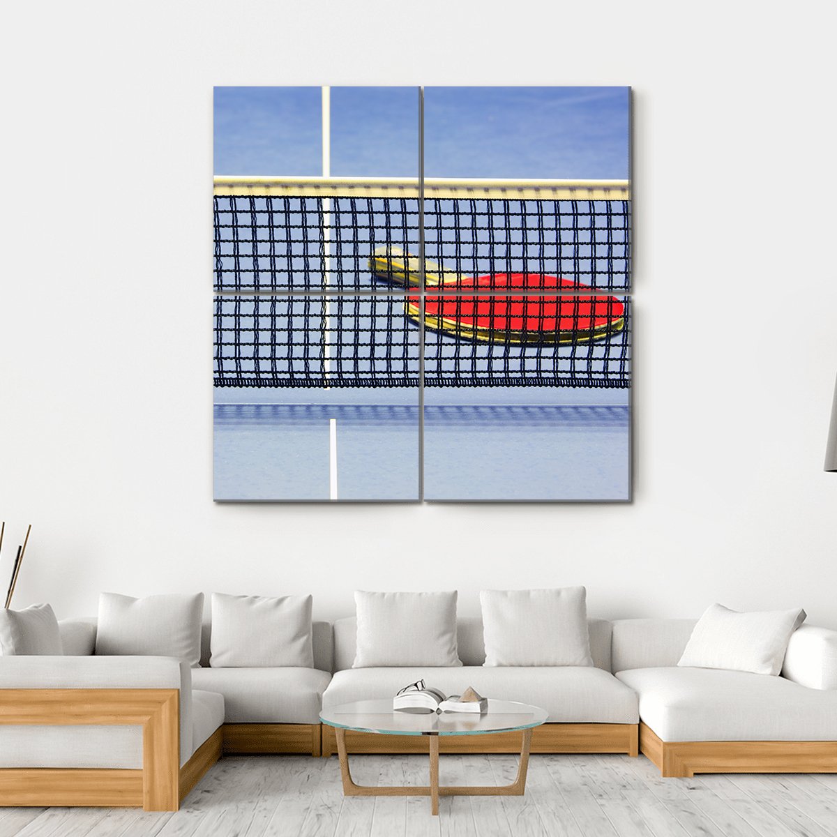 Table Tennis Racket Ball Table With Net Canvas Wall Art-4 Square-Gallery Wrap-17" x 17"-Tiaracle