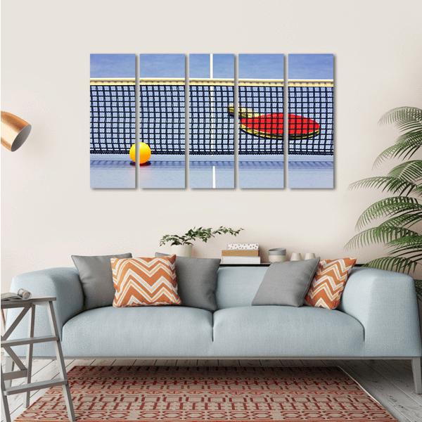 Table Tennis Racket Ball Table With Net Canvas Wall Art-5 Horizontal-Gallery Wrap-22" x 12"-Tiaracle