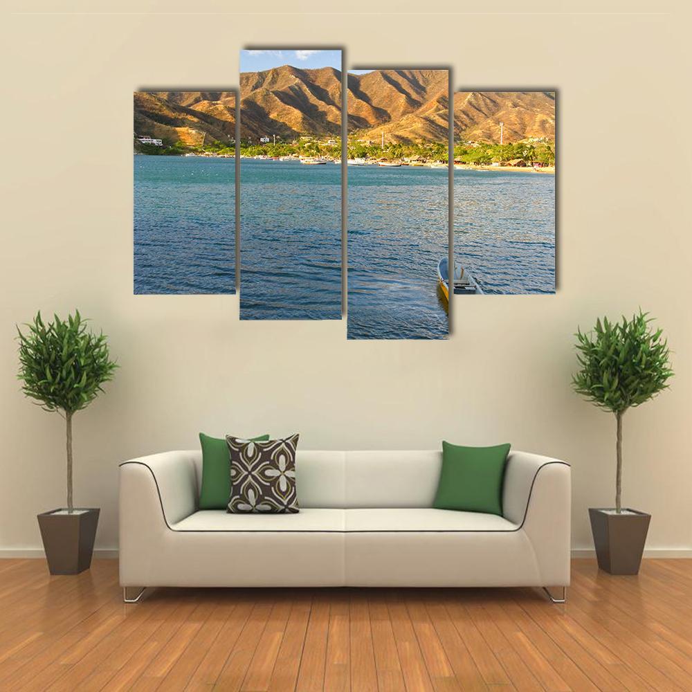 Taganga Bay Colombia Canvas Wall Art-4 Pop-Gallery Wrap-50" x 32"-Tiaracle