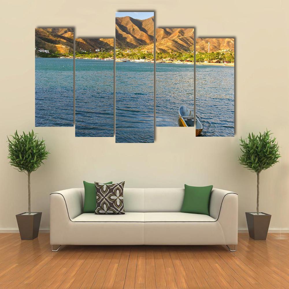 Taganga Bay Colombia Canvas Wall Art-5 Pop-Gallery Wrap-47" x 32"-Tiaracle