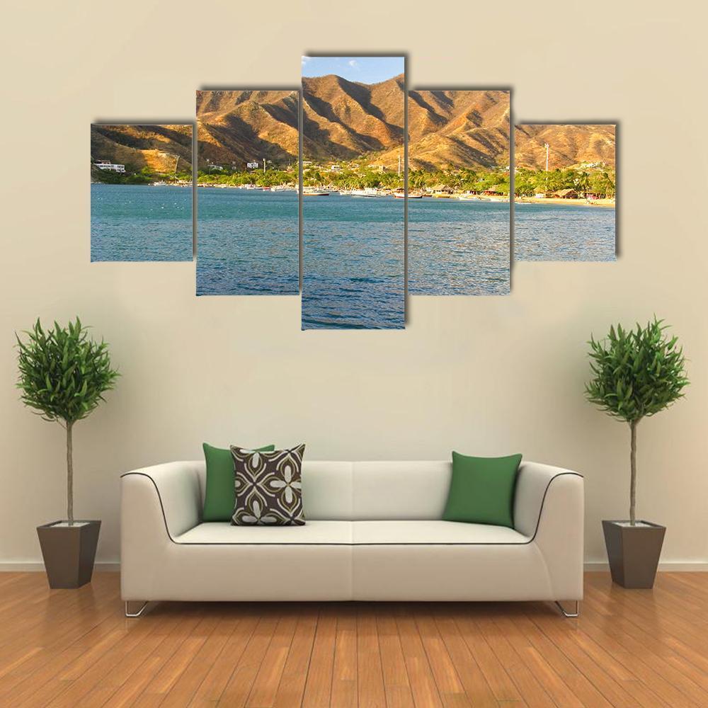 Taganga Bay Colombia Canvas Wall Art-5 Star-Gallery Wrap-62" x 32"-Tiaracle