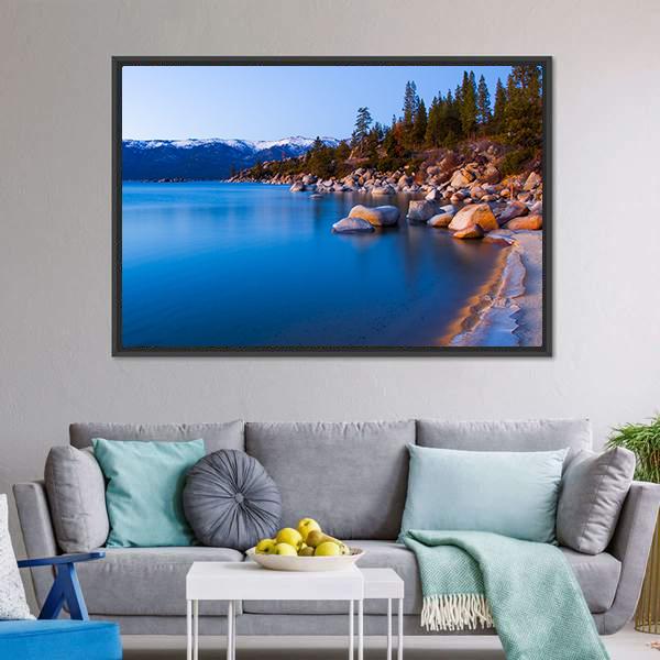 Tahoe Lake After Sunset Canvas Wall Art-3 Horizontal-Gallery Wrap-25" x 16"-Tiaracle