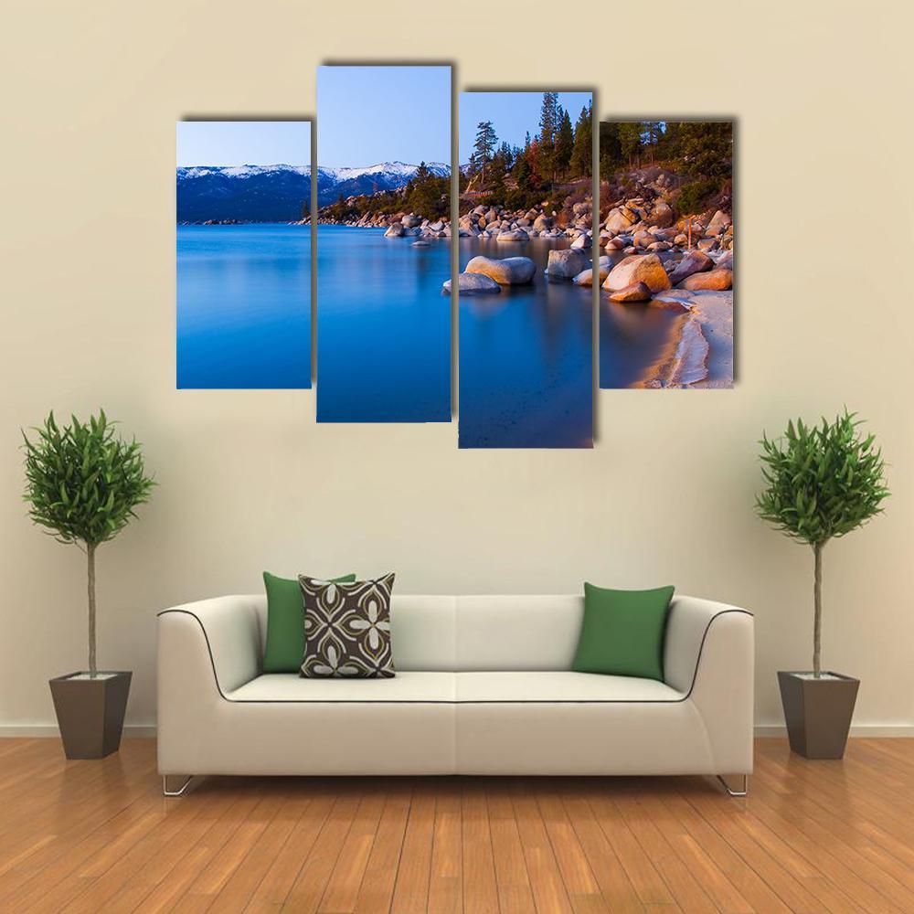 Tahoe Lake After Sunset Canvas Wall Art-4 Pop-Gallery Wrap-50" x 32"-Tiaracle