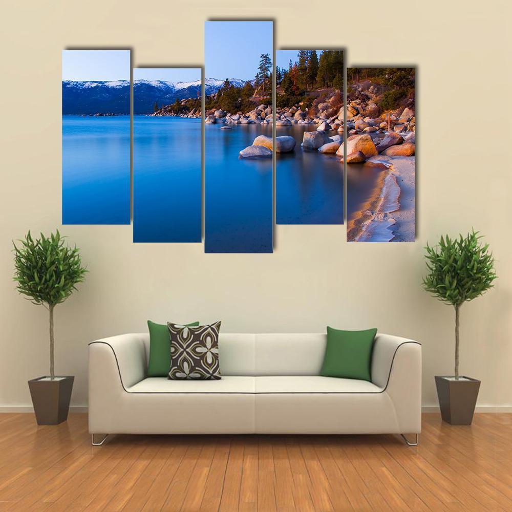 Tahoe Lake After Sunset Canvas Wall Art-5 Pop-Gallery Wrap-47" x 32"-Tiaracle