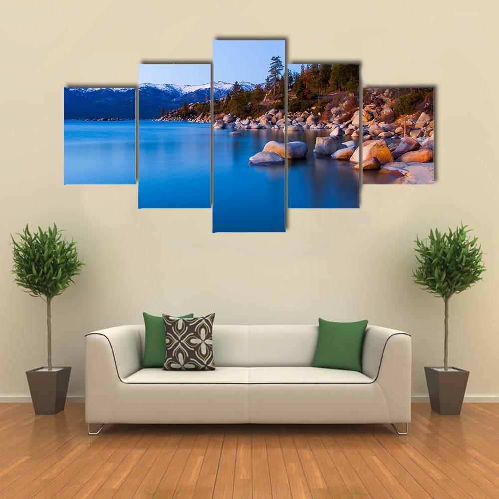 Tahoe Lake After Sunset Canvas Wall Art-5 Star-Gallery Wrap-62" x 32"-Tiaracle