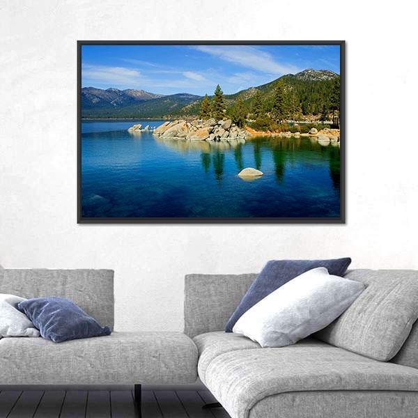 Tahoe Lake Canvas Wall Art-1 Piece-Floating Frame-24" x 16"-Tiaracle