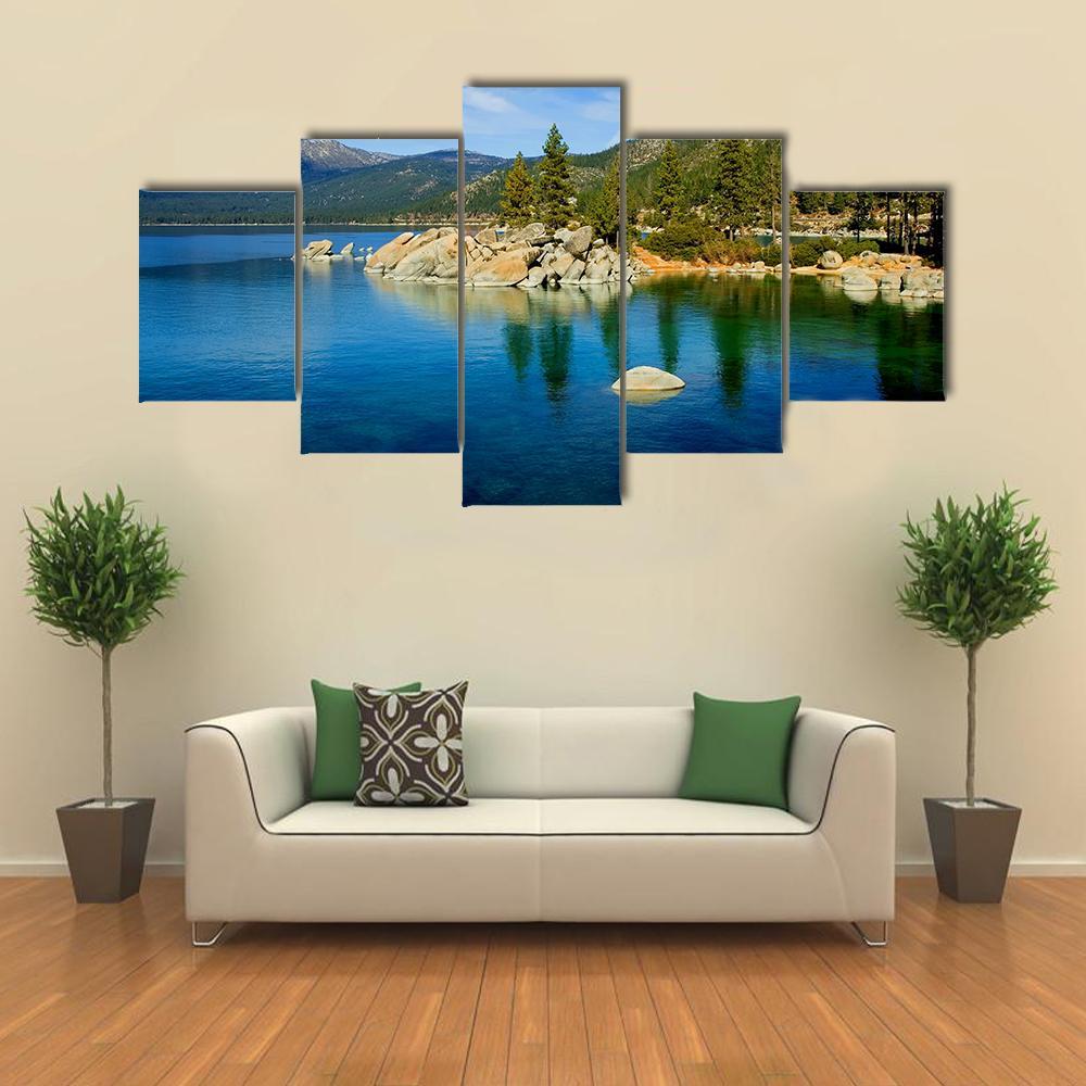 Tahoe Lake Canvas Wall Art-5 Star-Gallery Wrap-62" x 32"-Tiaracle