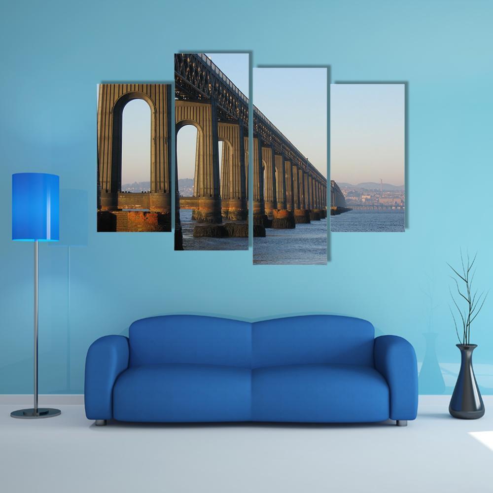 Tail Rail Bridge And Dundee From Fife Canvas Wall Art-4 Pop-Gallery Wrap-50" x 32"-Tiaracle
