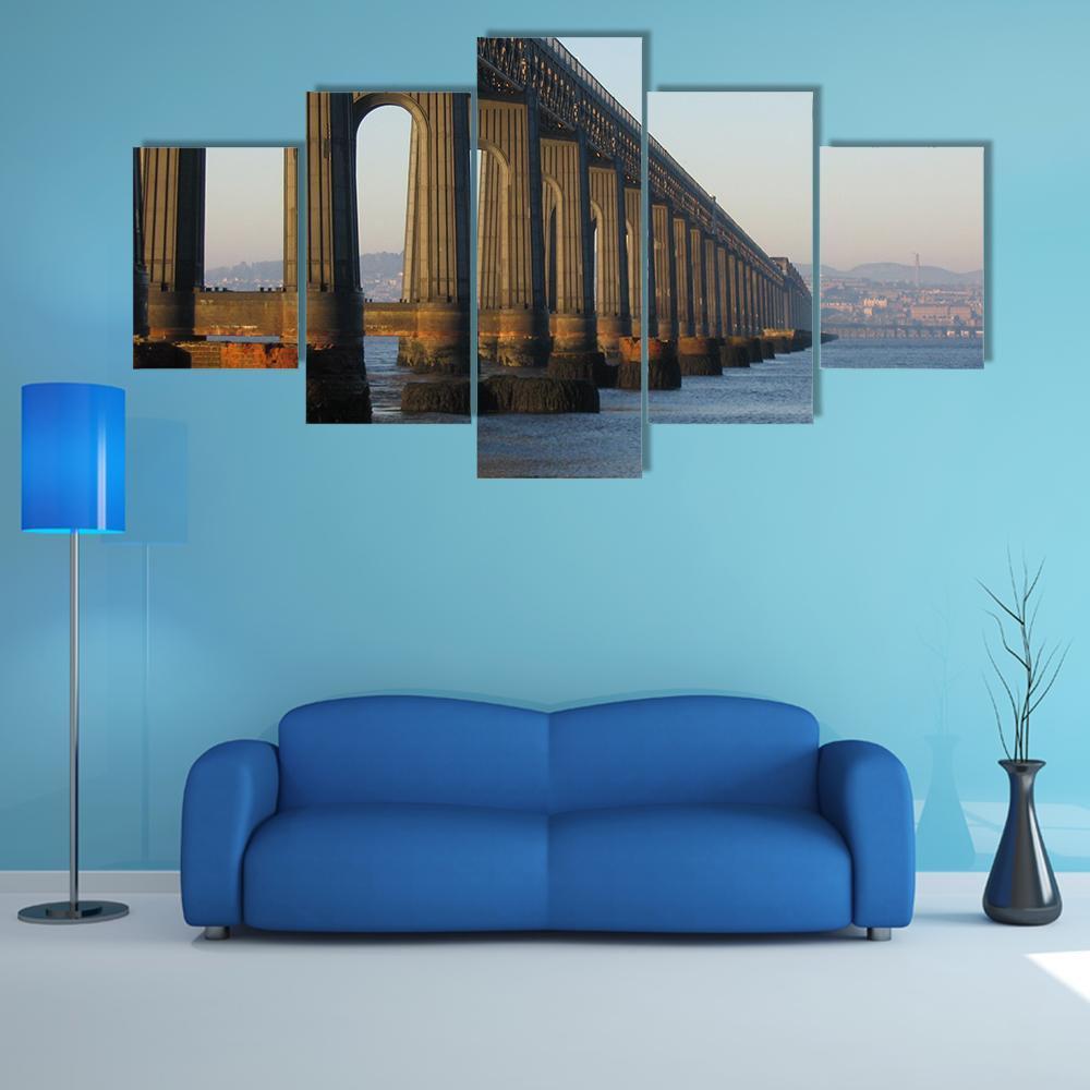 Tail Rail Bridge And Dundee From Fife Canvas Wall Art-5 Star-Gallery Wrap-62" x 32"-Tiaracle
