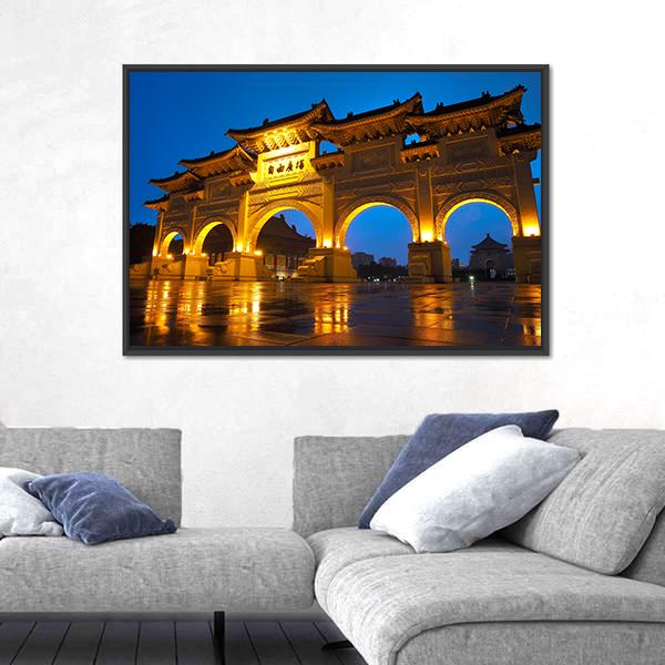 Taipei Chiang Kai Shek Memorial Hall Canvas Wall Art-1 Piece-Floating Frame-24" x 16"-Tiaracle