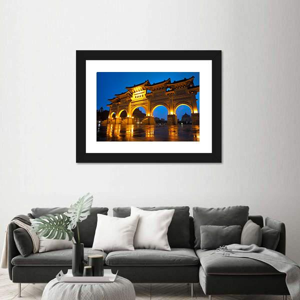 Taipei Chiang Kai Shek Memorial Hall Canvas Wall Art-1 Piece-Framed Print-20" x 16"-Tiaracle