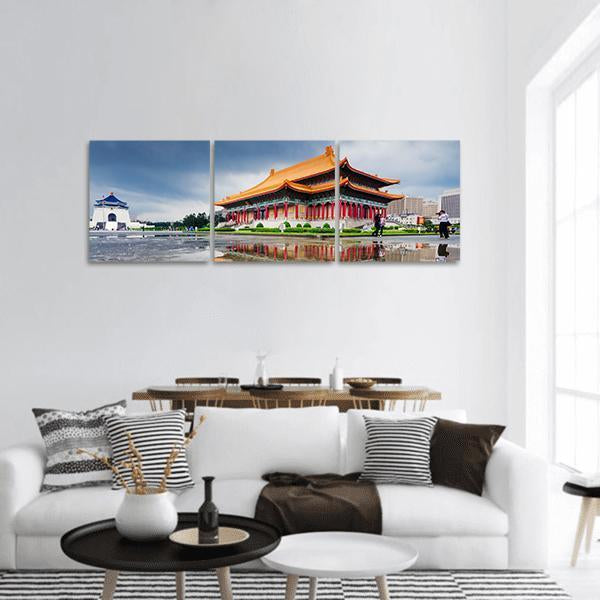 Chiang Kai Shek Memorial Hall Taipei Panoramic Canvas Wall Art-3 Piece-25" x 08"-Tiaracle