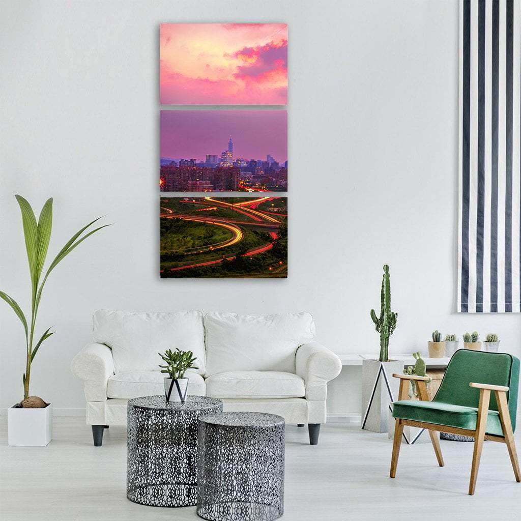 Taipei Highway Roads Taiwan Vertical Canvas Wall Art-3 Vertical-Gallery Wrap-12" x 25"-Tiaracle